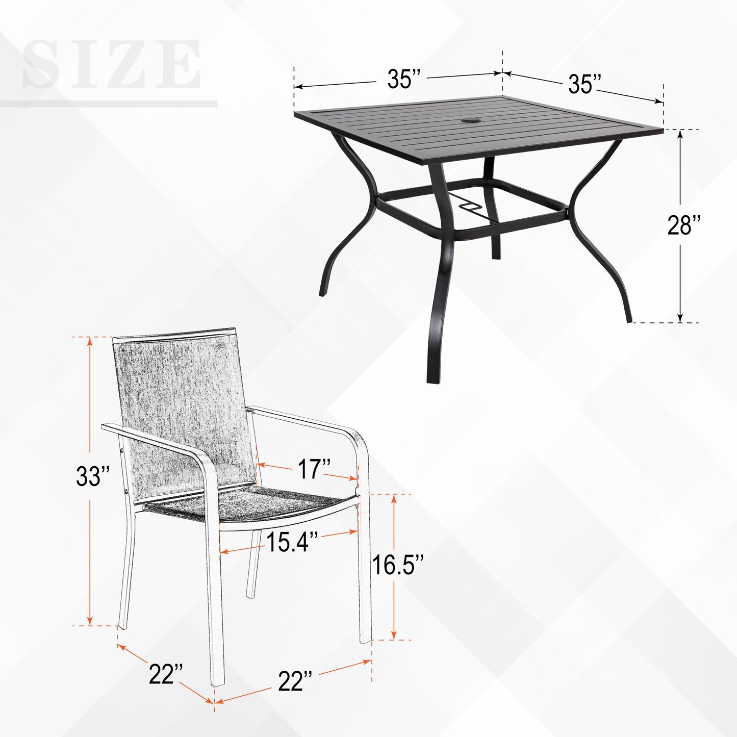 Patio 35" Square Table and Stackable Chairs Set of 5