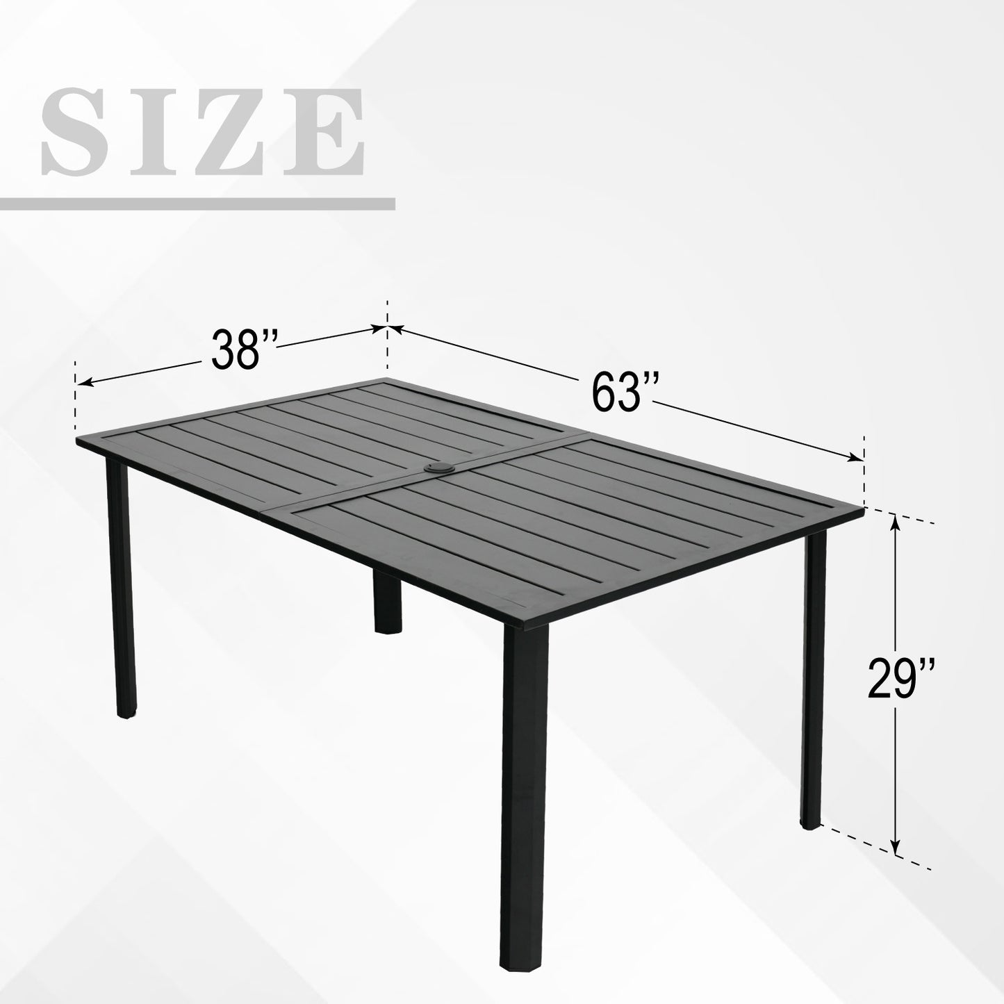 63" x 38" x 29" Rectangle Patio Dining Table with Umbrella Hole