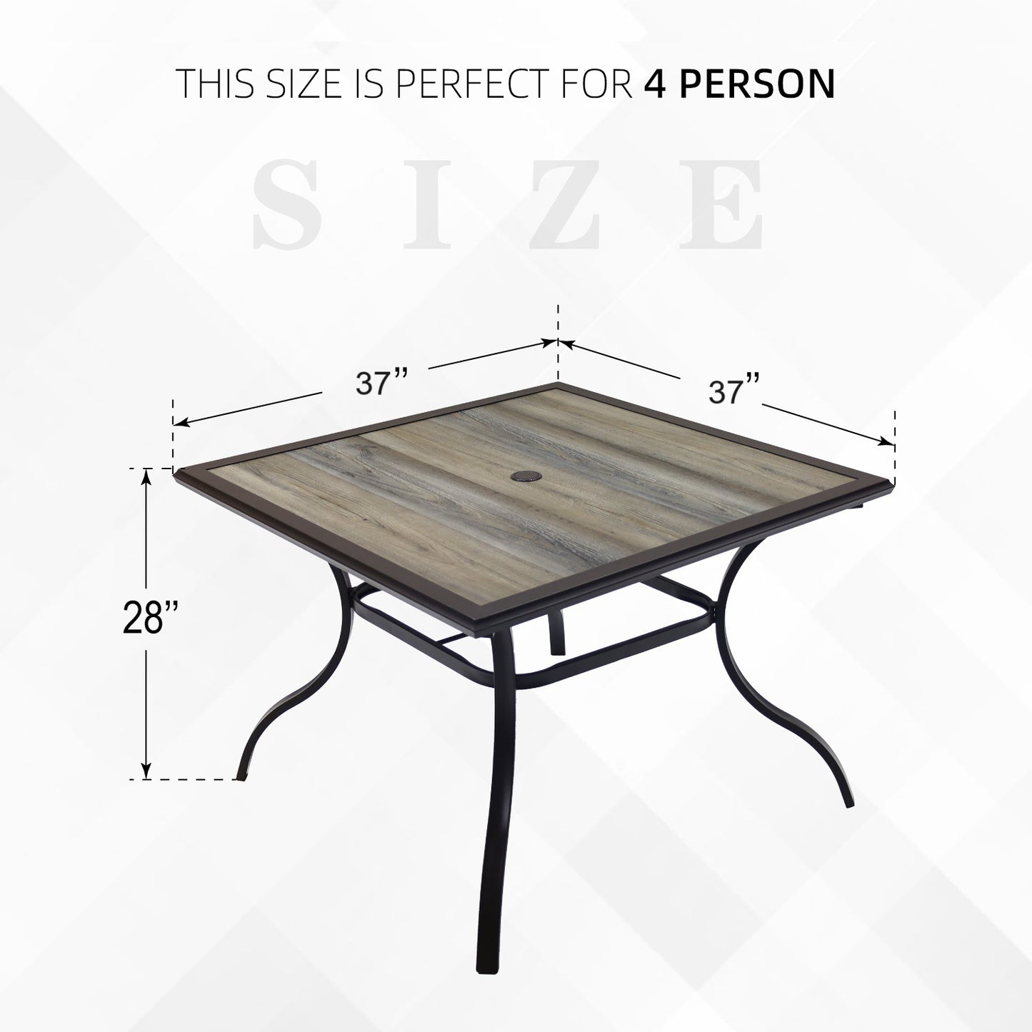 37" PVC Square Patio Dining Table with Umbrella Hole