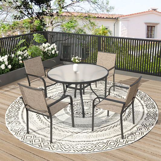 Patio 40" Round Glass Table and  Stackable Chairs Set of 5