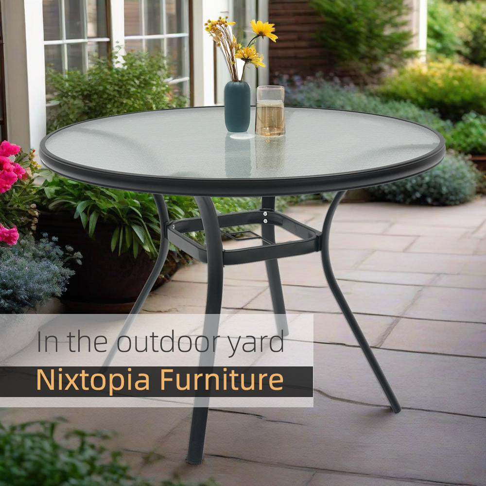 40 inch Round Glass Patio Dining Table with Umbrella Hole