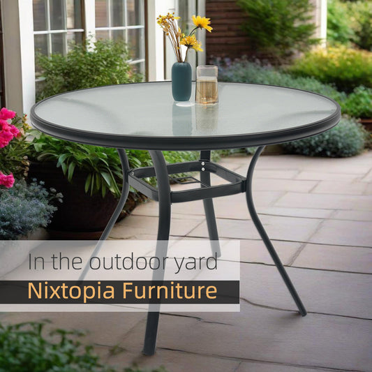 40 inch Round Glass Patio Dining Table with Umbrella Hole