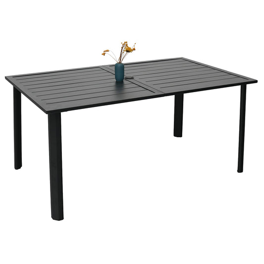 63" x 38" x 29" Rectangle Patio Dining Table with Umbrella Hole