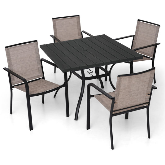 Patio 37" Plastic Square Table and  Stackable Chairs Set of 5