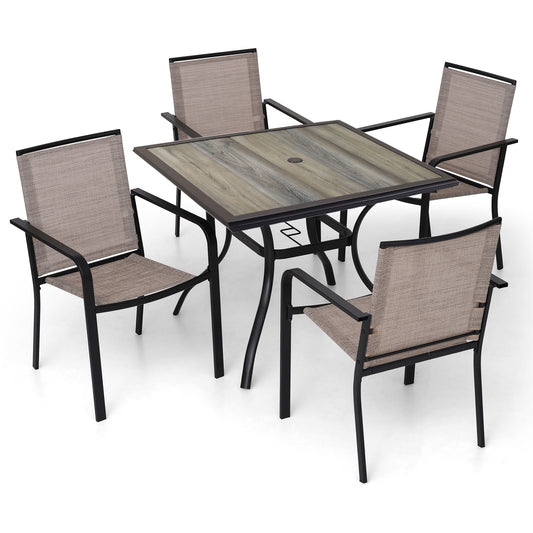 Patio 37" PVC Square Table and  Stackable Chairs Set of 5