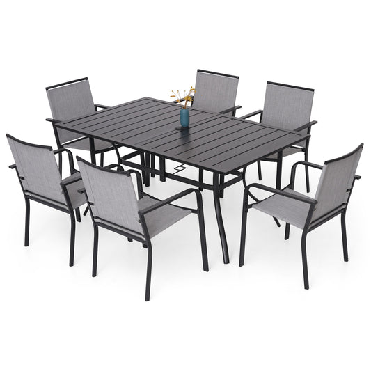 Patio 63" x 38" Rectangle and Stackable Chairs Set of 7