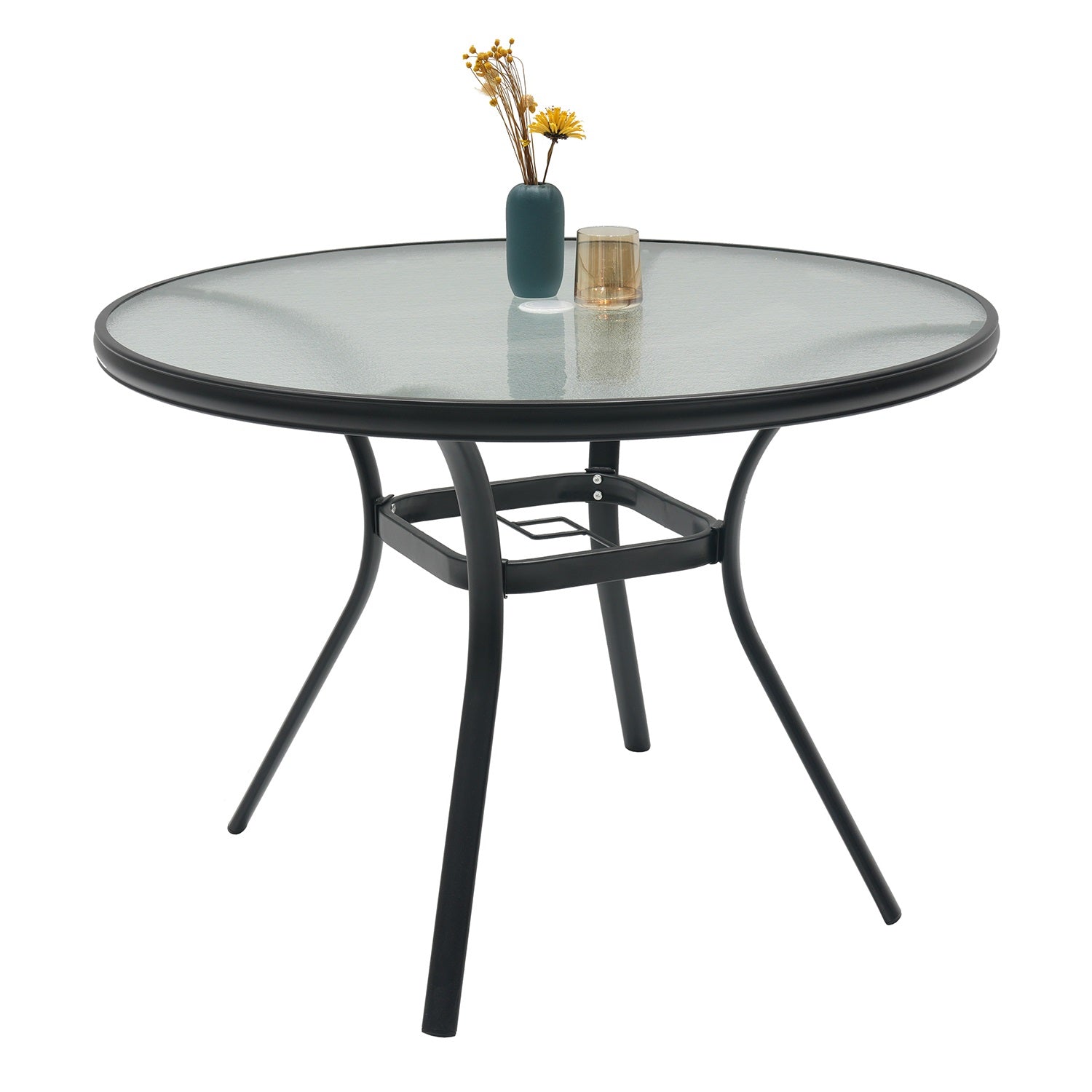 Outdoor 40 inch Round Glass Patio Dining Table with Umbrella Hole On Sale – Anmutig