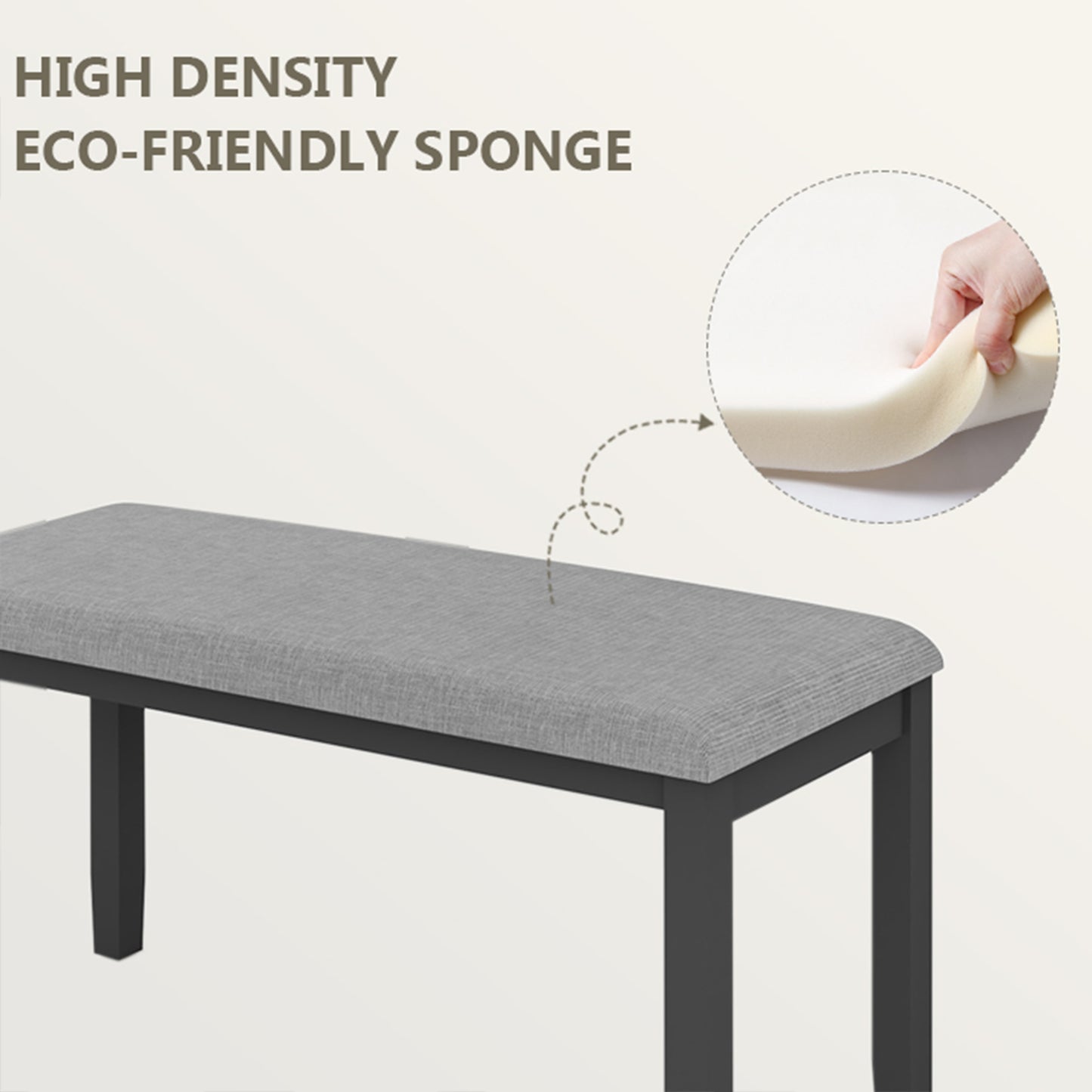 6-Piece Wooden Dining Table Set with Upholstered Chairs and Bench