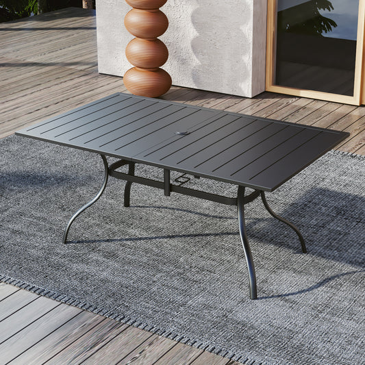 63" x 38" Rectangle Patio Dining Table with Umbrella Hole