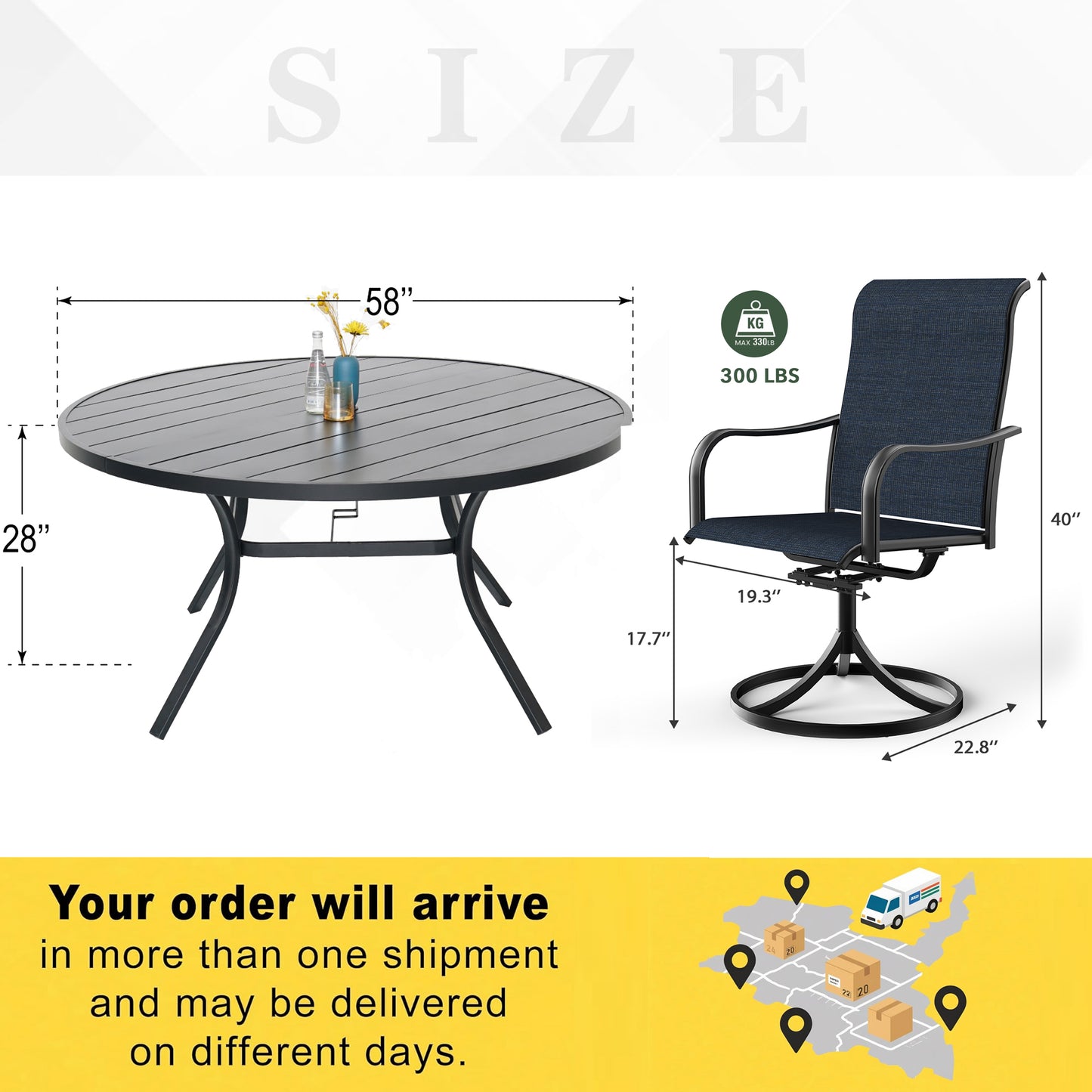 Patio Classic Swivel Chairs and 58" Round Table Set of 7