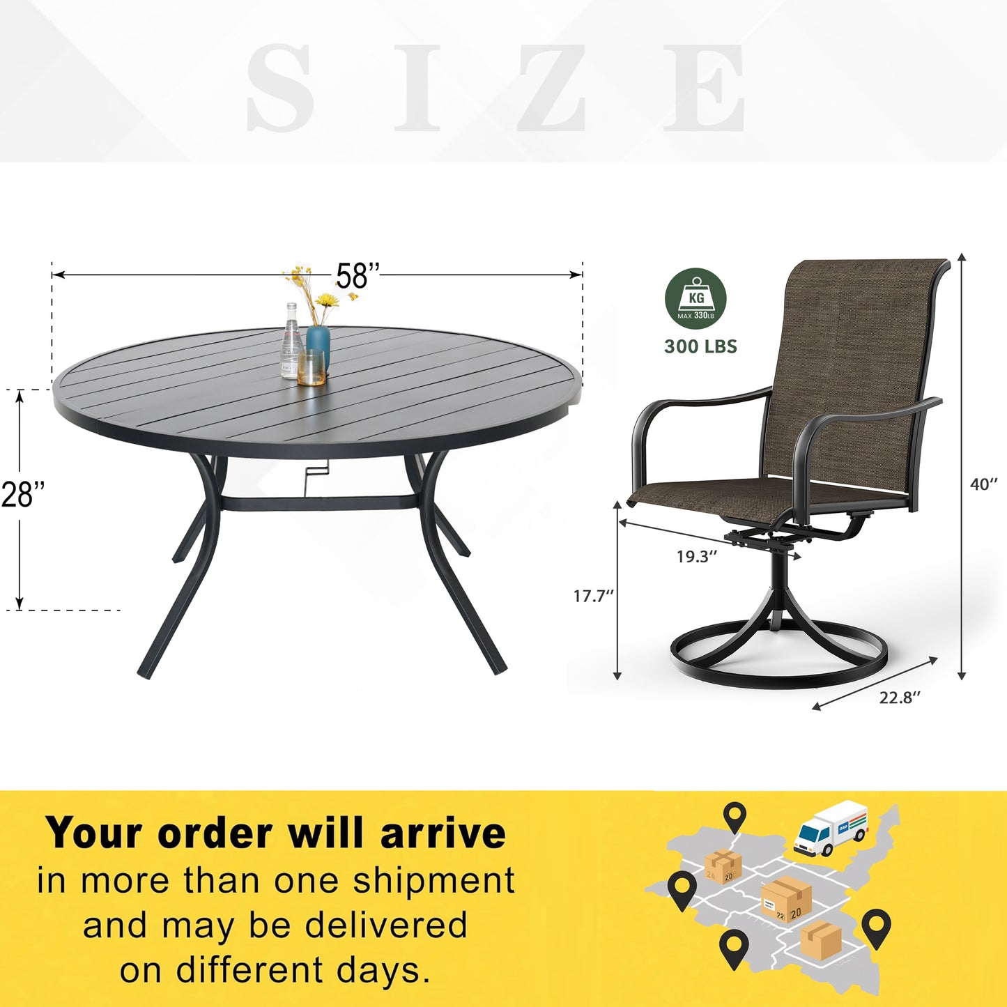 Patio Classic Swivel Chairs and 58" Round Table Set of 7