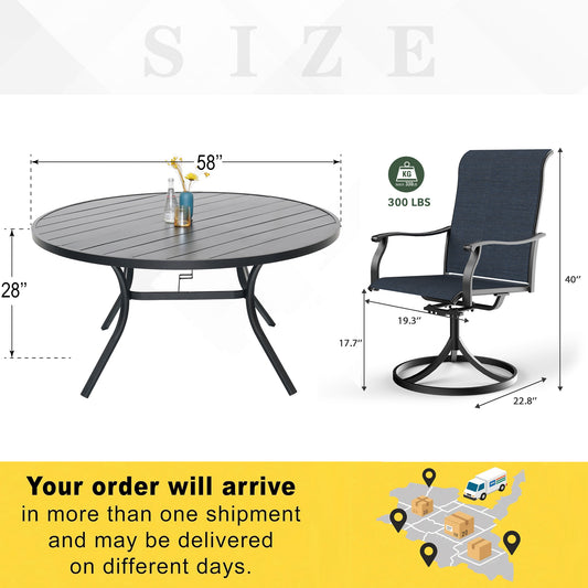 Patio 58" Round Table and Retro Swivel Chairs Set of 7