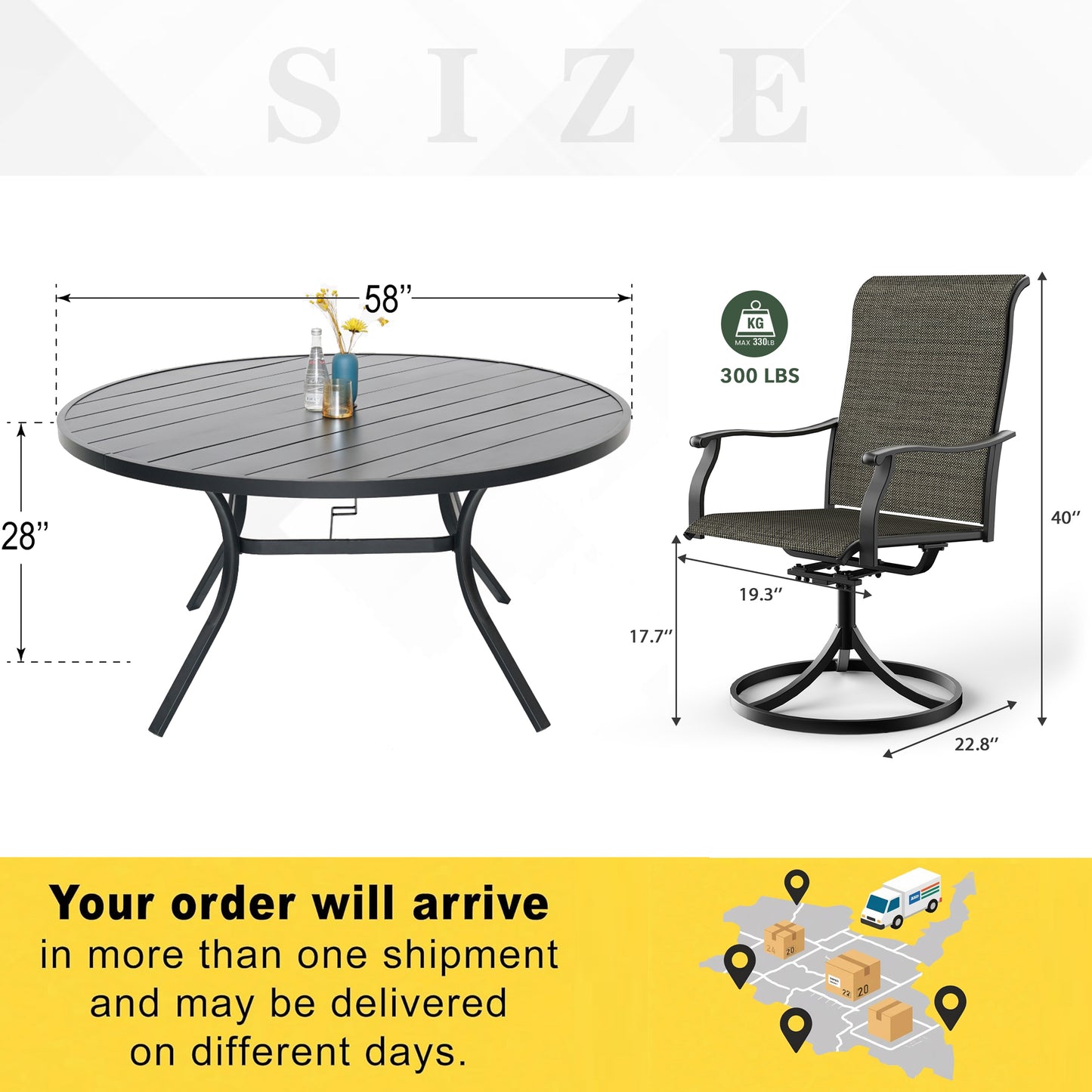 Patio 58" Round Table and Retro Swivel Chairs Set of 7