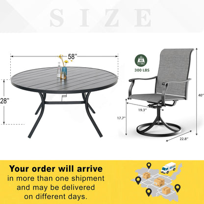 Patio 58" Round Table and Retro Swivel Chairs Set of 7