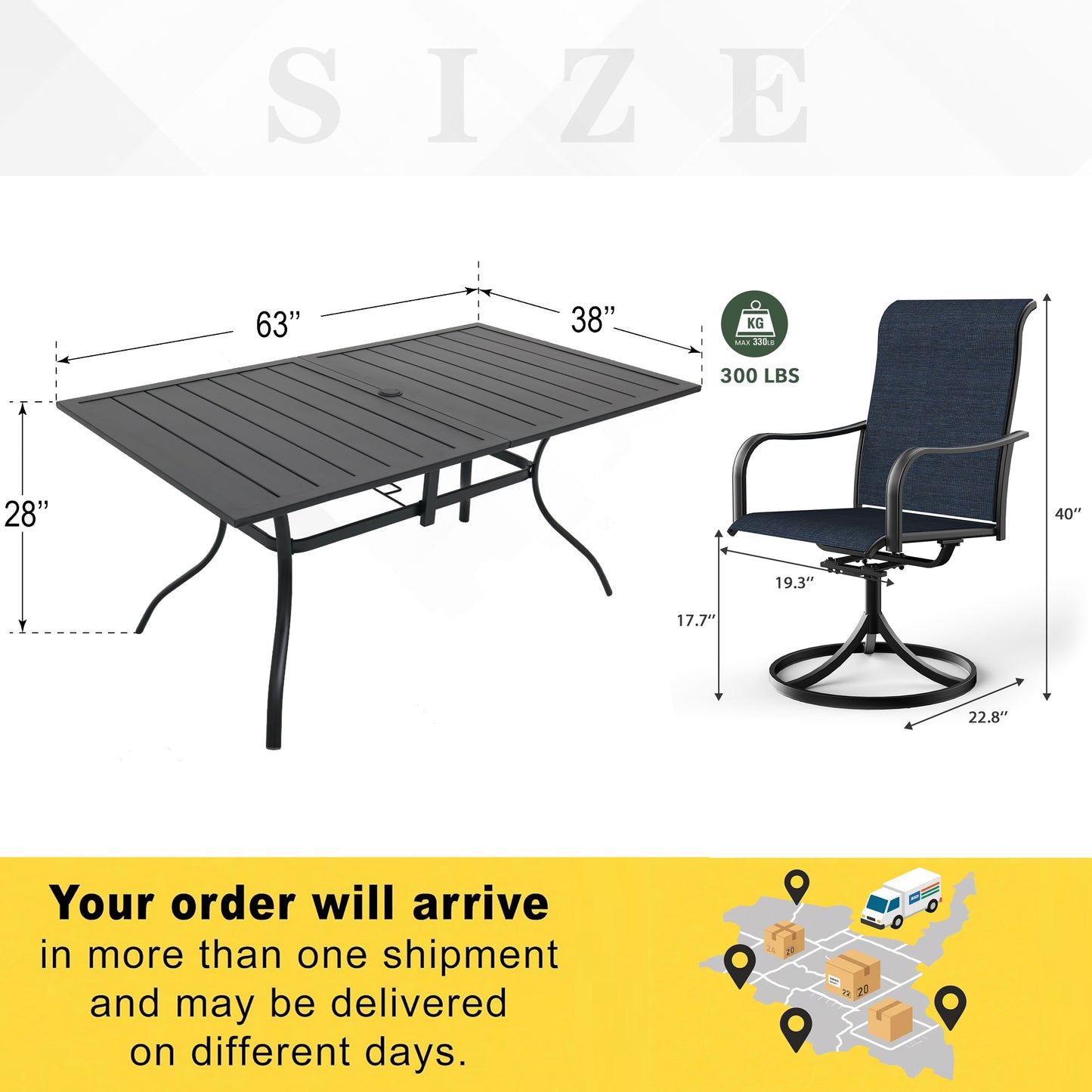 Patio Swivel Chairs and 63" x 38" Rectangle Table Set of 7