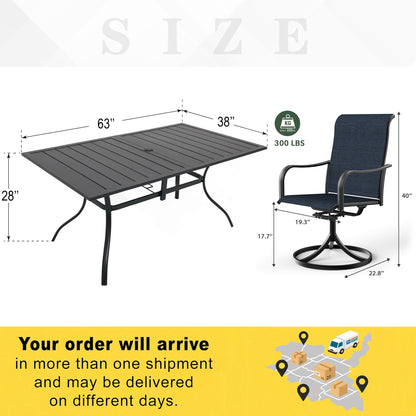 Patio Swivel Chairs and 63" x 38" Rectangle Table Set of 7