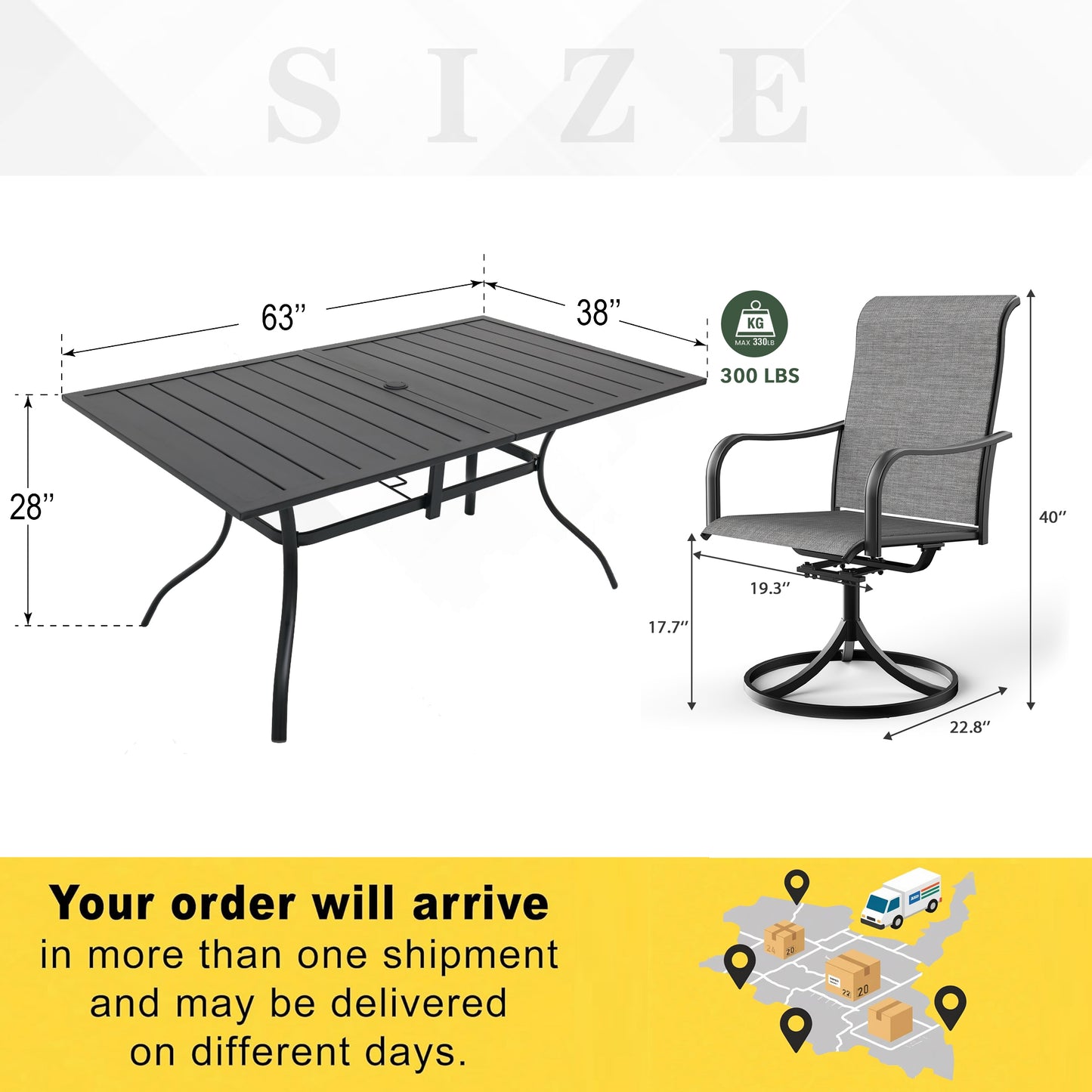 Patio Swivel Chairs and 63" x 38" Rectangle Table Set of 7