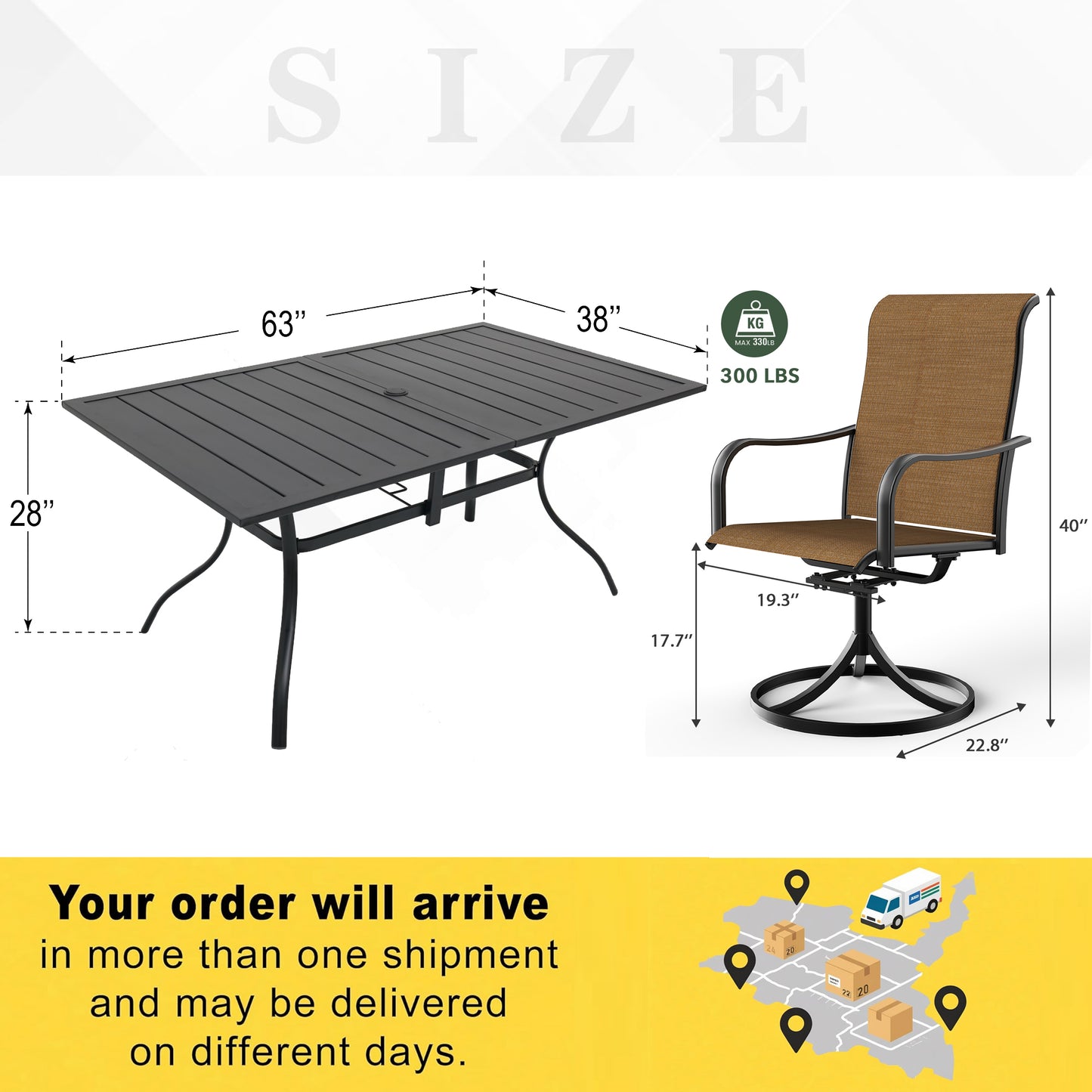 Patio Swivel Chairs and 63" x 38" Rectangle Table Set of 7