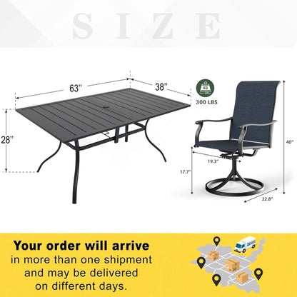 Patio Retro Swivel Chairs and 63" x 38" Rectangle Table Set of 7