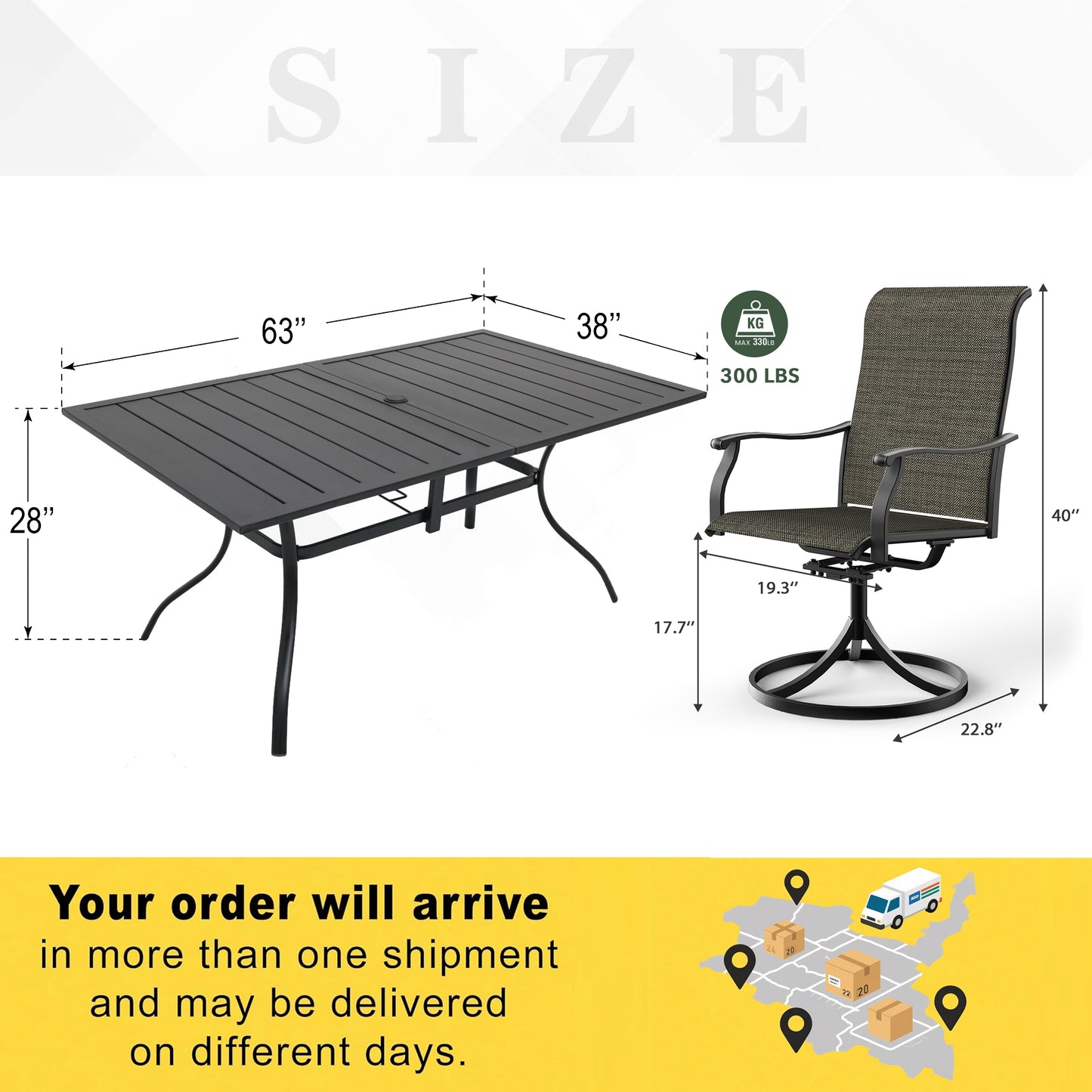 Patio Retro Swivel Chairs and 63" x 38" Rectangle Table Set of 7