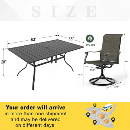 Patio Retro Swivel Chairs and 63" x 38" Rectangle Table Set of 7