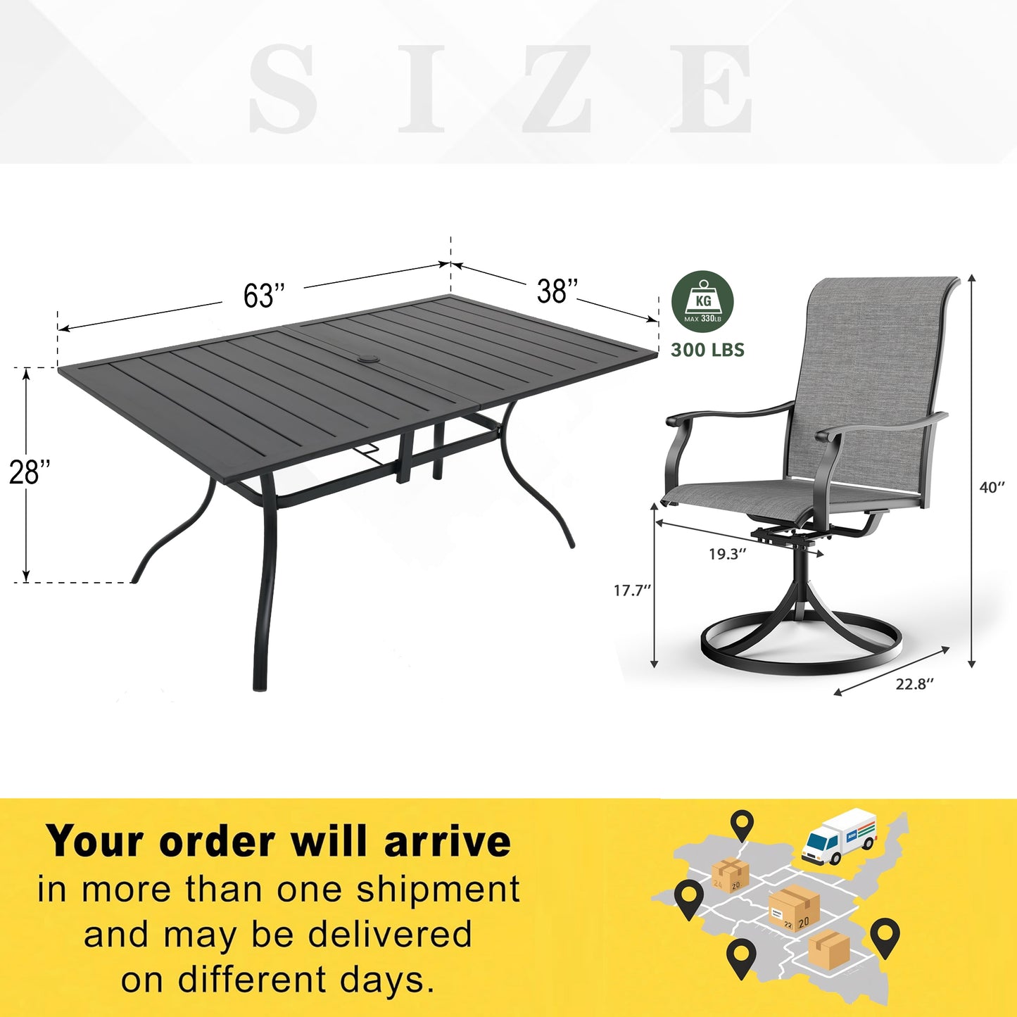 Patio Retro Swivel Chairs and 63" x 38" Rectangle Table Set of 7