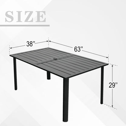 63" x 38" x 29" Rectangle Patio Dining Table with Umbrella Hole