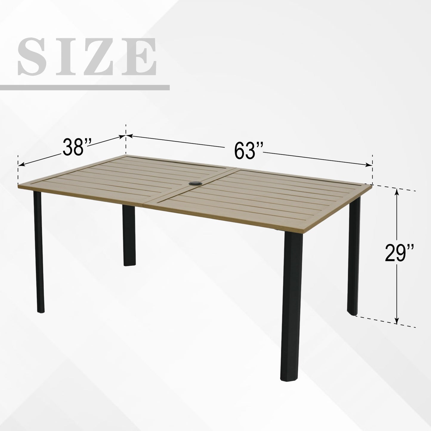 63" x 38" x 29" Rectangle Patio Dining Table with Umbrella Hole