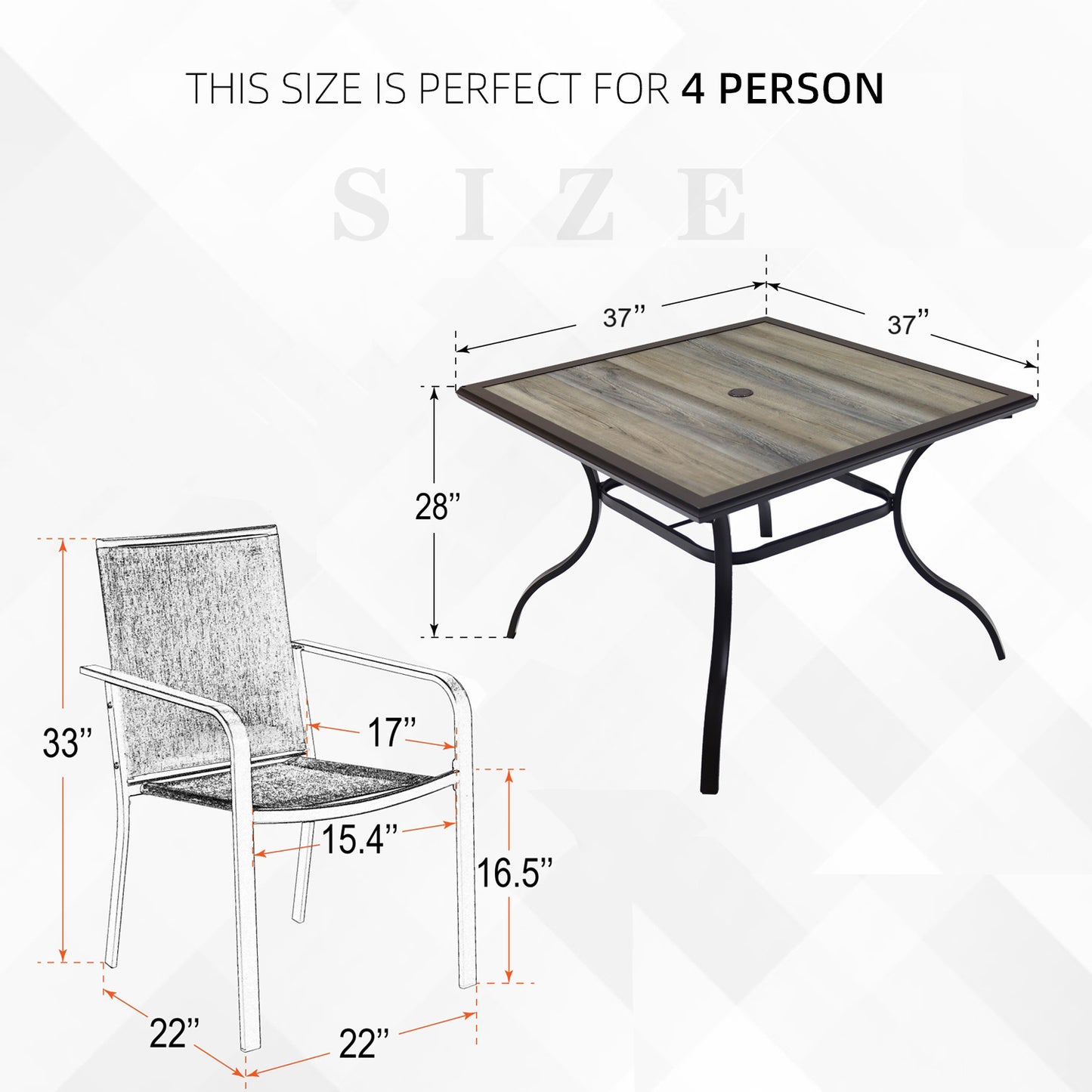 Patio 37" PVC Square Table and  Stackable Chairs Set of 5
