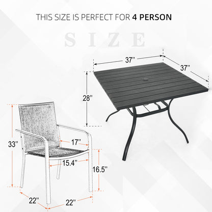 Patio 37" Plastic Square Table and  Stackable Chairs Set of 5