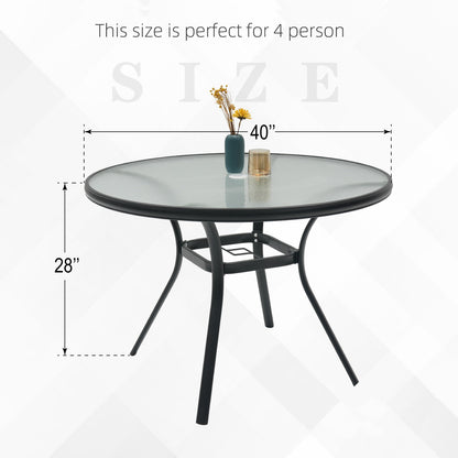 40 inch Round Glass Patio Dining Table with Umbrella Hole
