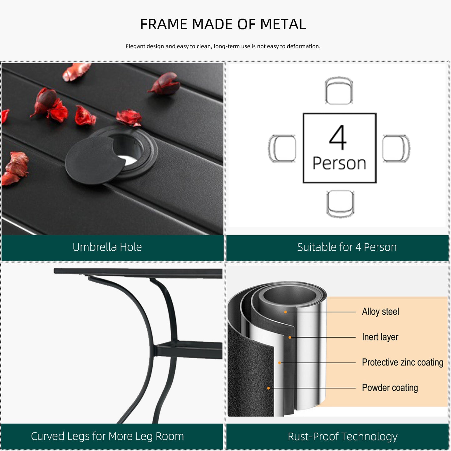 Patio 35" Square Table and  Stackable Chairs Set of 5