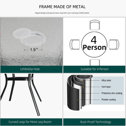 Patio 40" Round Glass Table and  Stackable Chairs Set of 5