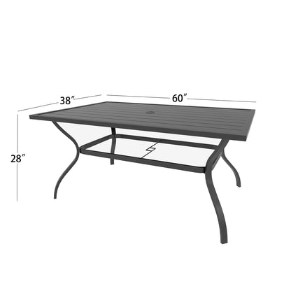 Mesa de comedor rectangular para patio de 63" x 38" con orificio para sombrilla 