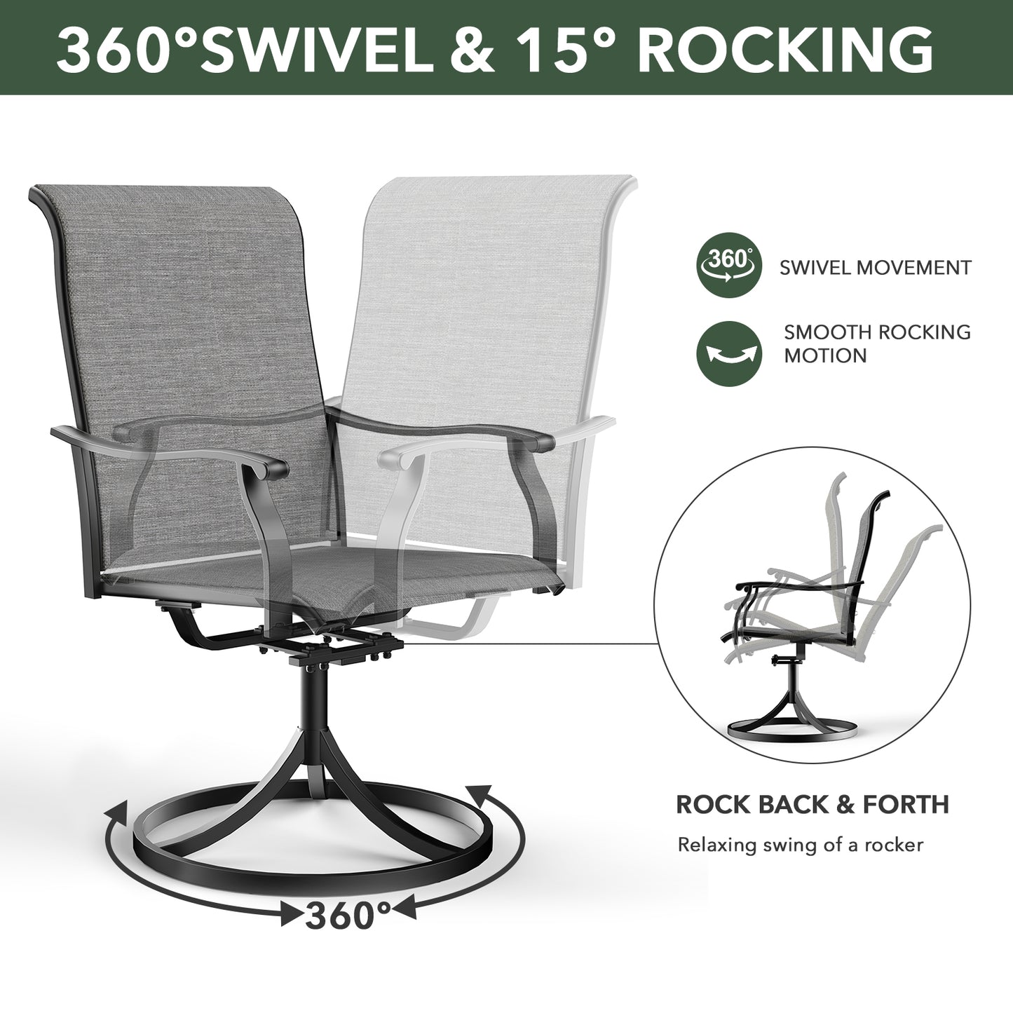 Swivel Patio Dining Chairs with Retro Arm