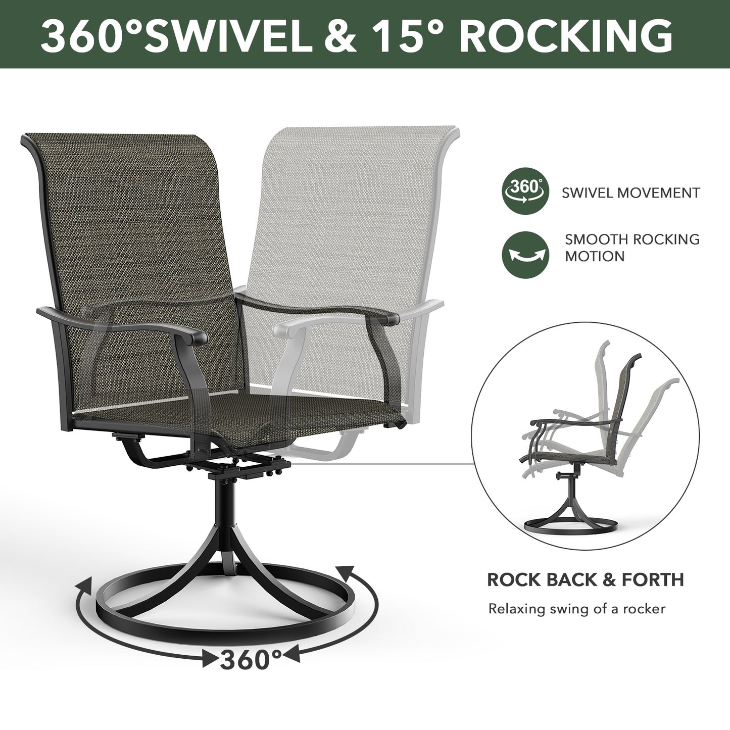 Swivel Patio Dining Chairs with Retro Arm
