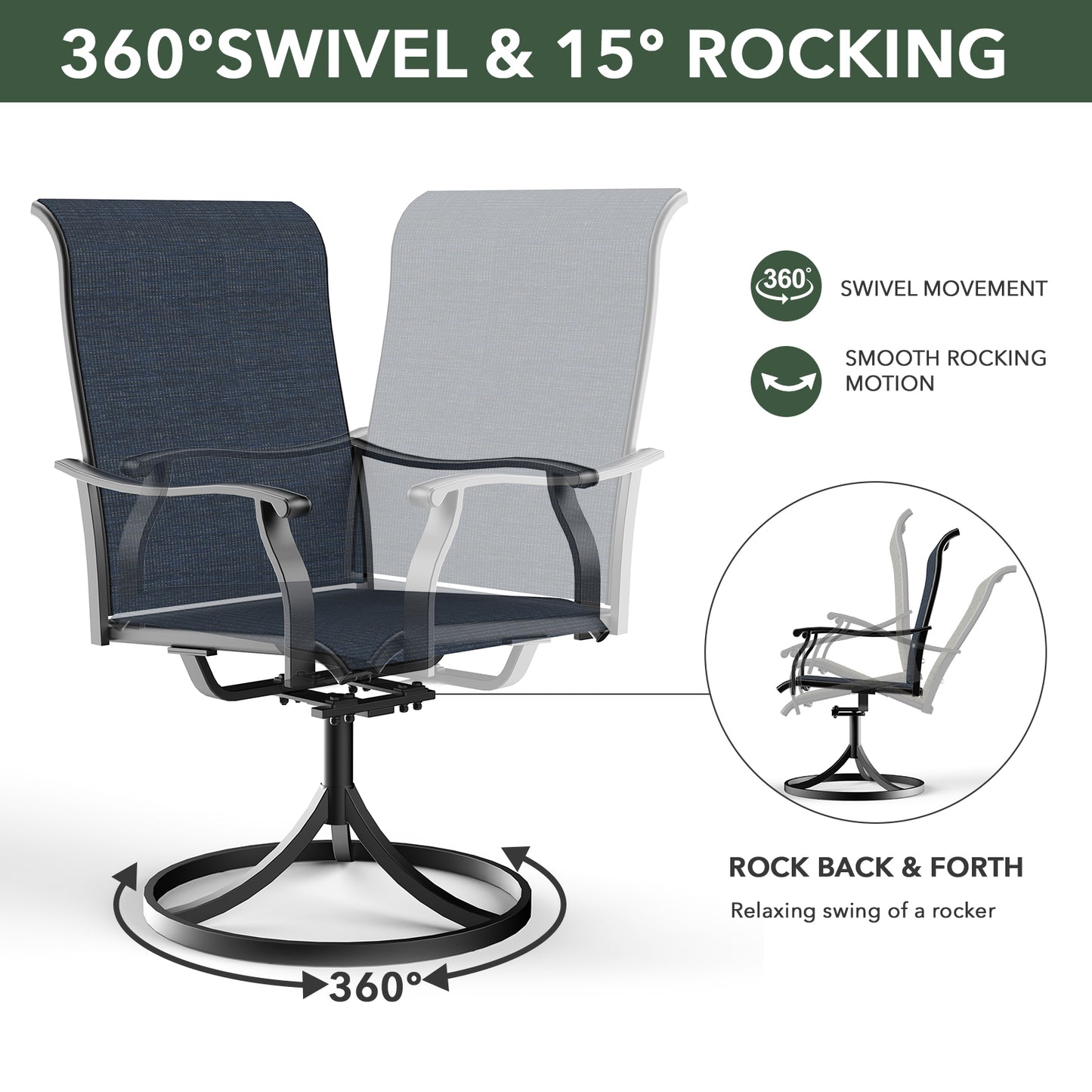 Swivel Patio Dining Chairs with Retro Arm