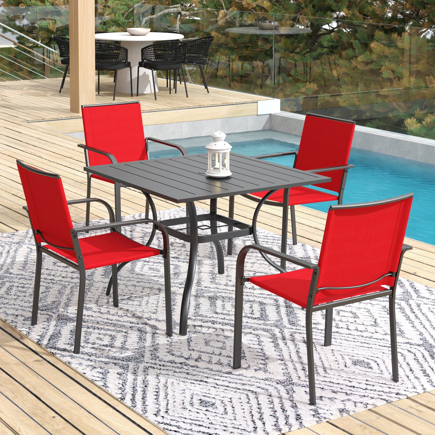 Patio 35" Square Table and  Stackable Chairs Set of 5