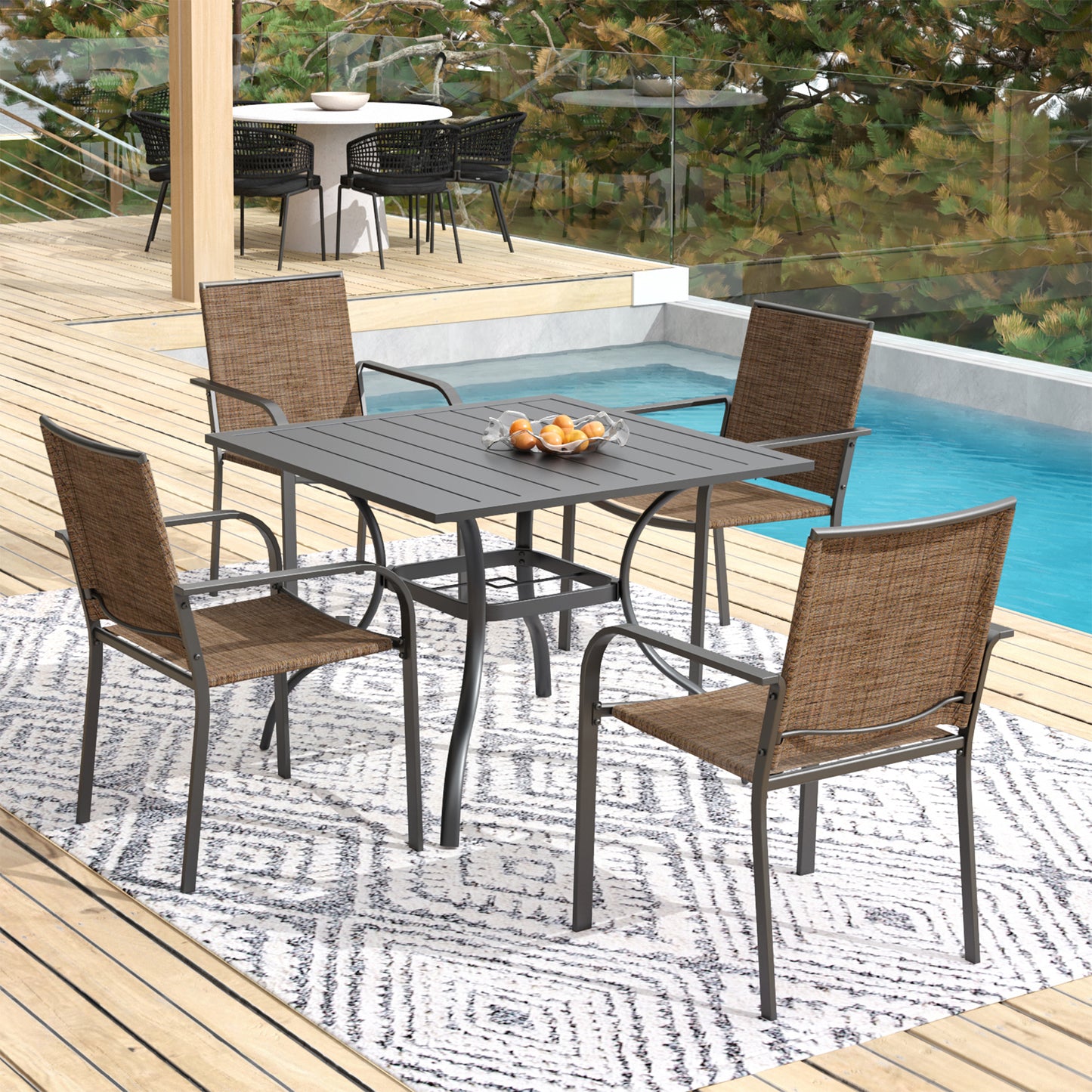 Patio 35" Square Table and  Stackable Chairs Set of 5