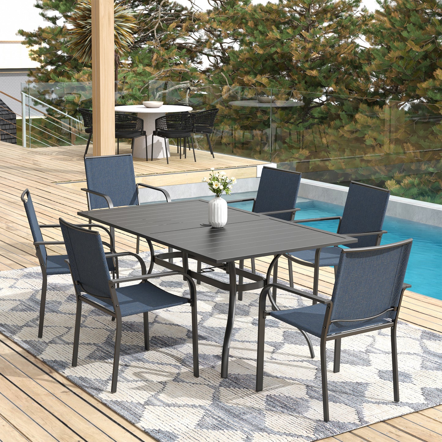 Patio 63" x 38" Rectangle and Stackable Chairs Set of 7
