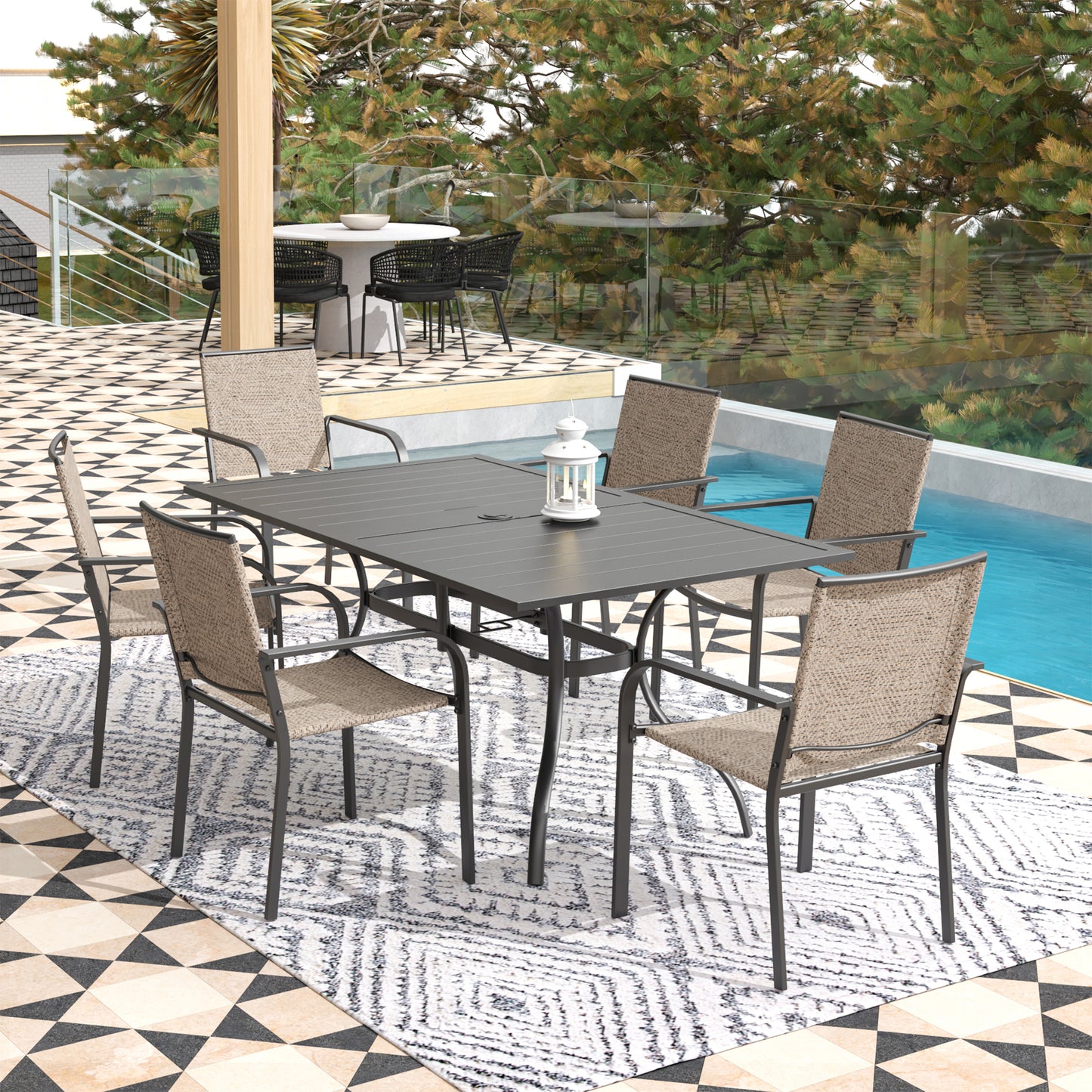 Patio 63" x 38" Rectangle and Stackable Chairs Set of 7