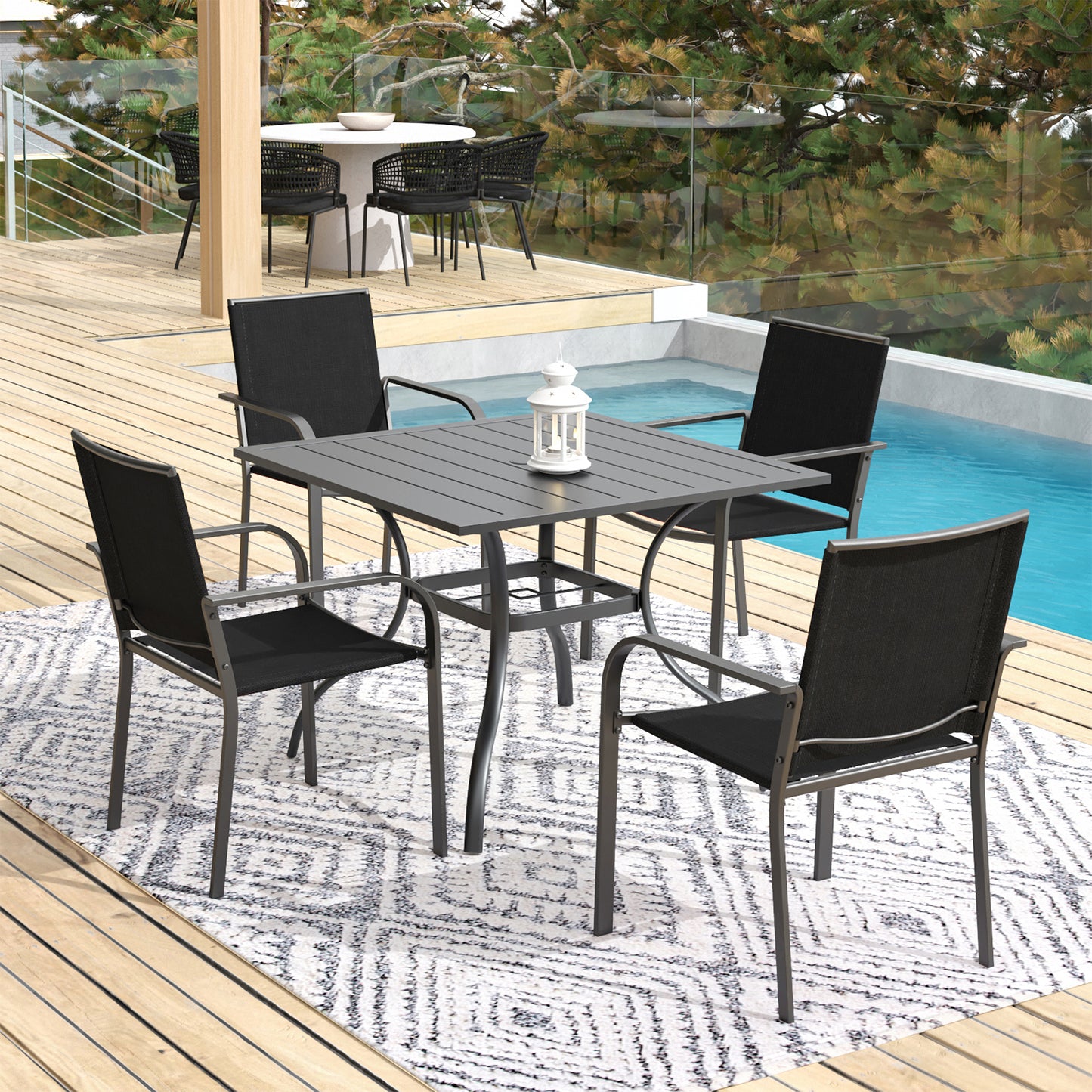 Patio 35" Square Table and  Stackable Chairs Set of 5