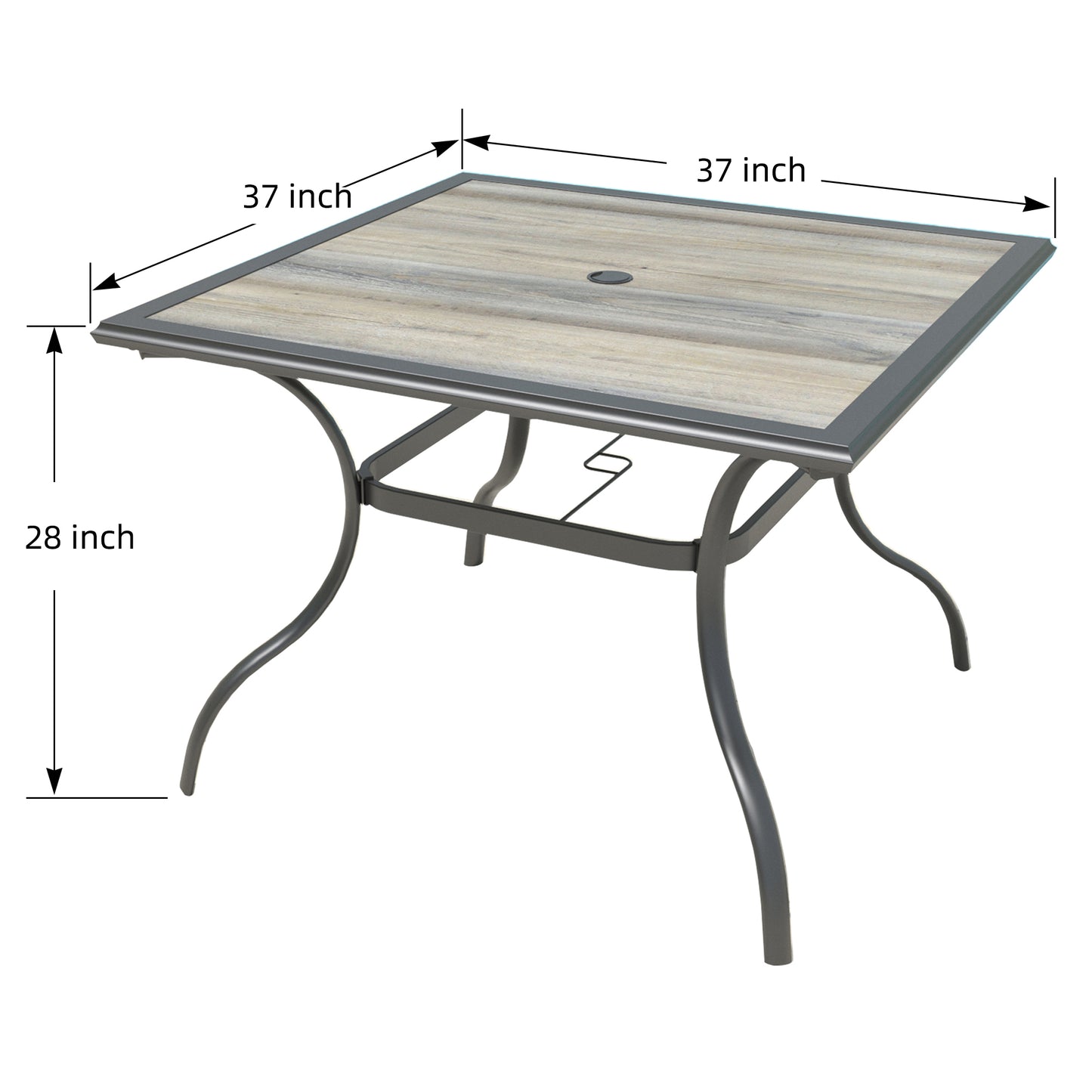 37" PVC Square Patio Dining Table with Umbrella Hole