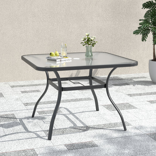 Mesa de comedor redonda de cristal de 40 pulgadas para patio con orificio para sombrilla 