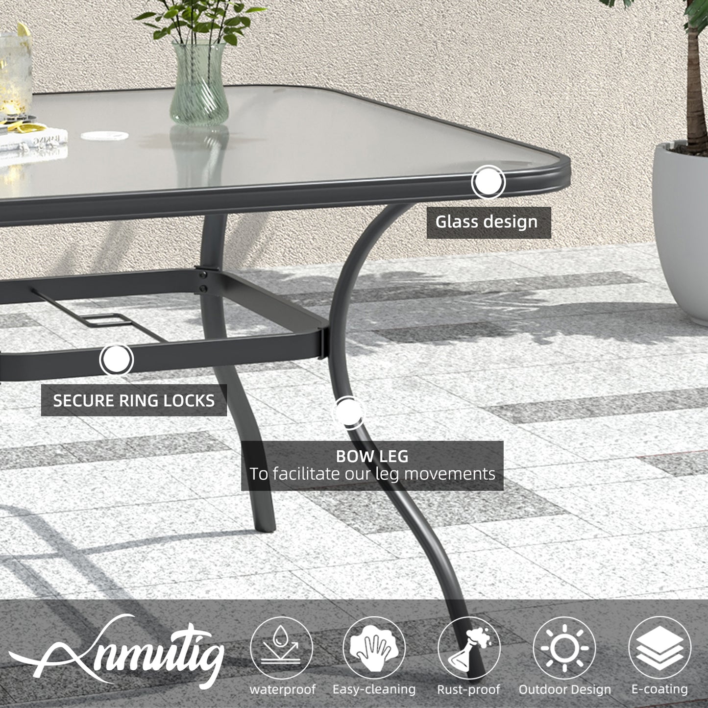 Mesa de comedor redonda de cristal de 40 pulgadas para patio con orificio para sombrilla 