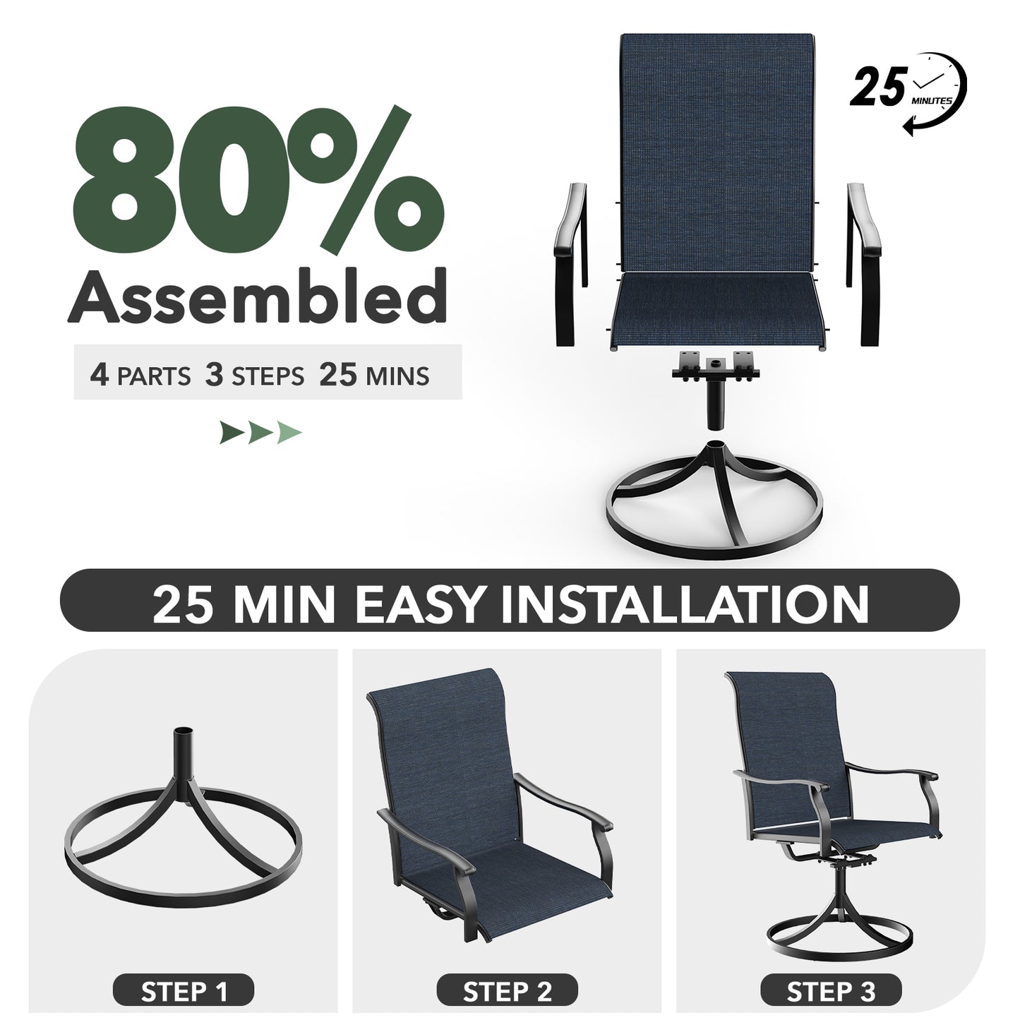 Swivel Patio Dining Chairs with Retro Arm