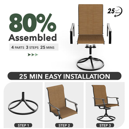 Swivel Patio Dining Chairs with Retro Arm