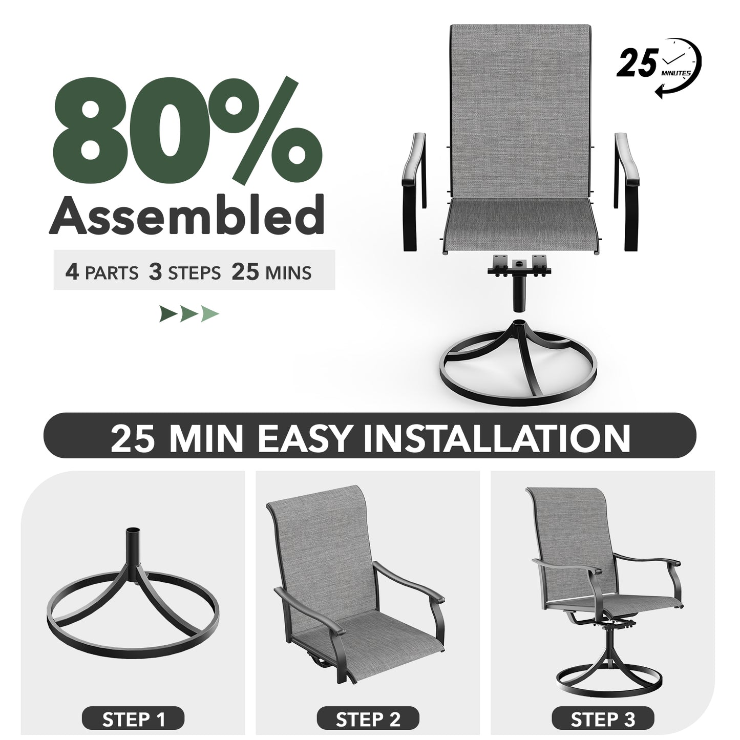 Swivel Patio Dining Chairs with Retro Arm