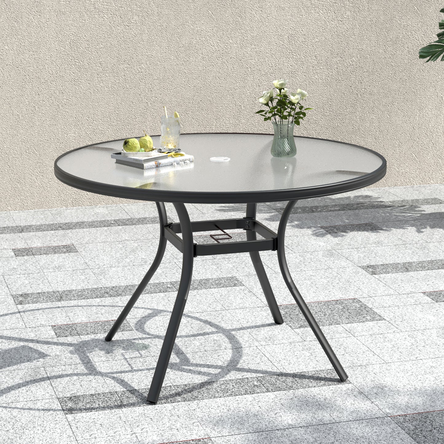 40 inch Round Glass Patio Dining Table with Umbrella Hole