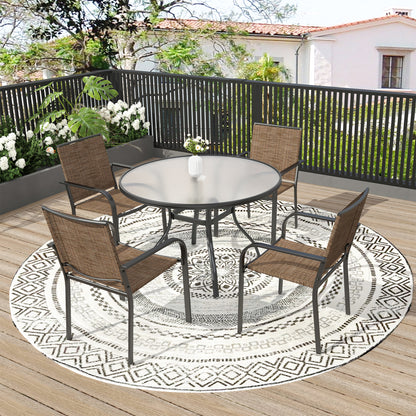 Patio 40" Round Glass Table and  Stackable Chairs Set of 5